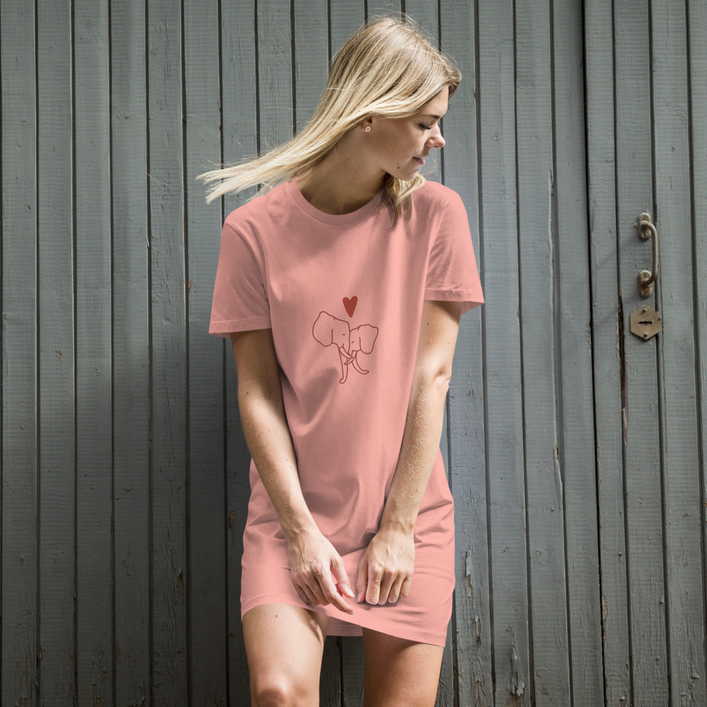 Organic cotton t-shirt dress elephant love