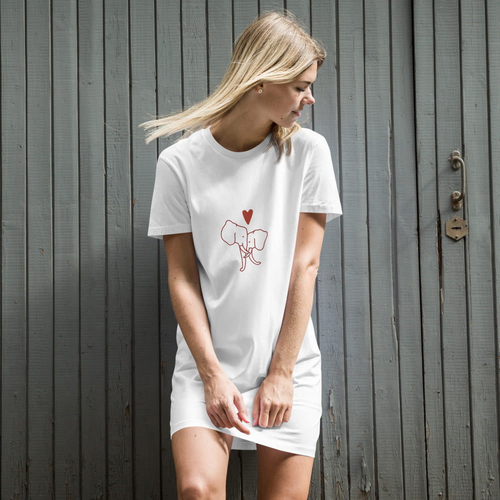 Organic cotton t-shirt dress elephant love